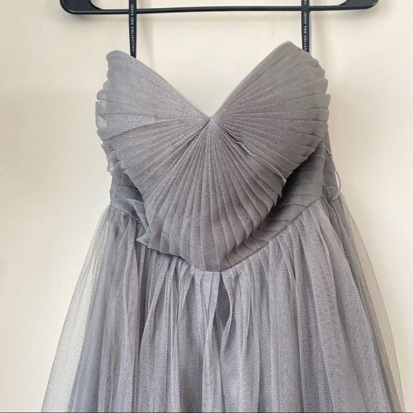 Jenny Yoo Collection Pleated Chiffon Charcoal Gray Tulle Dress Size 8 - Picture 15 of 15